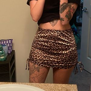 Satin Cheetah Print Ruched Skirt S/M